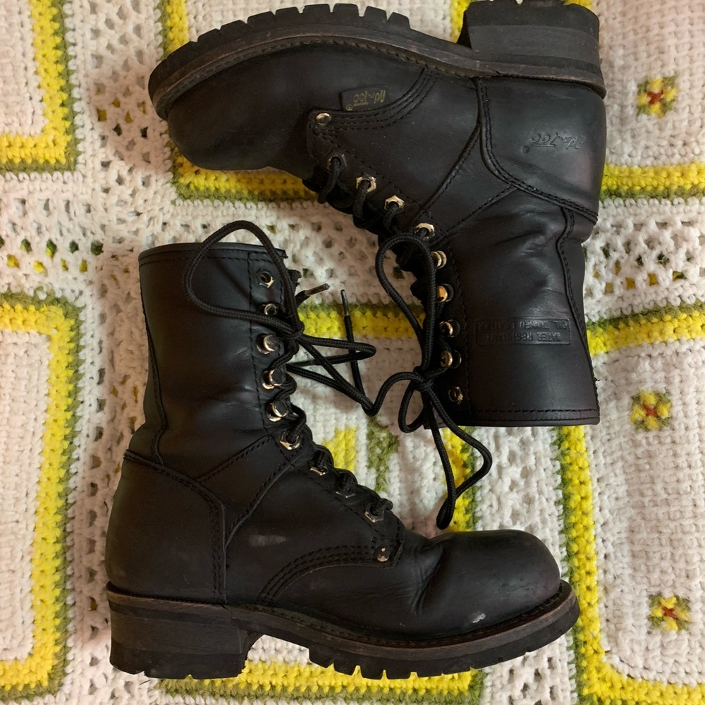 Black leather logger boot - combat moto lace up
